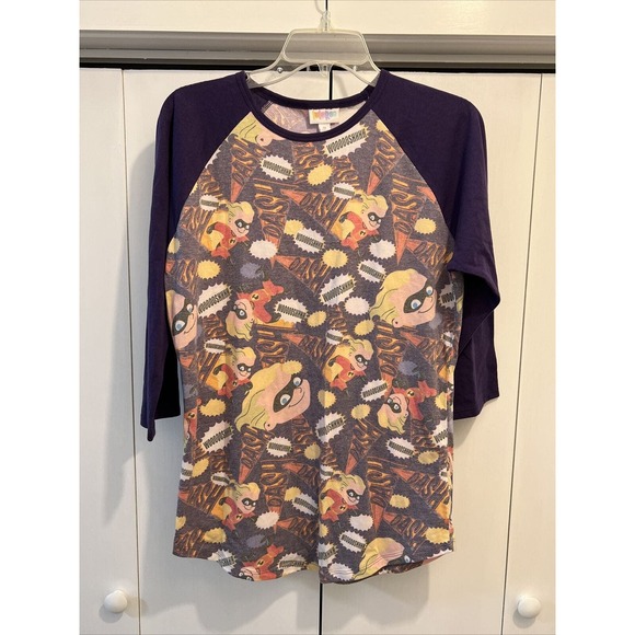 NEW Lularoe Womens Randy 3/4 Sleeve Shirt Disney Incredibles PURPLE/MULTI MEDIUM - Picture 1 of 7